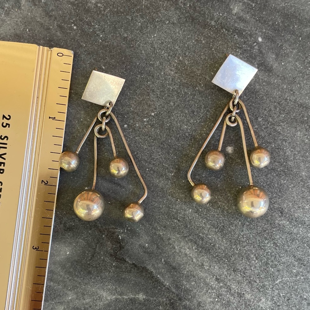 Vintage Taxco Sterling Silver Large Dangly Statement Earrings - Picture 13 of 13